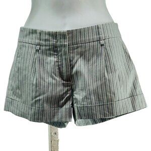 BCBG MAXAZRIA  Women's Shorts Symone Linen Blend Cuffed White Blue Striped Size
